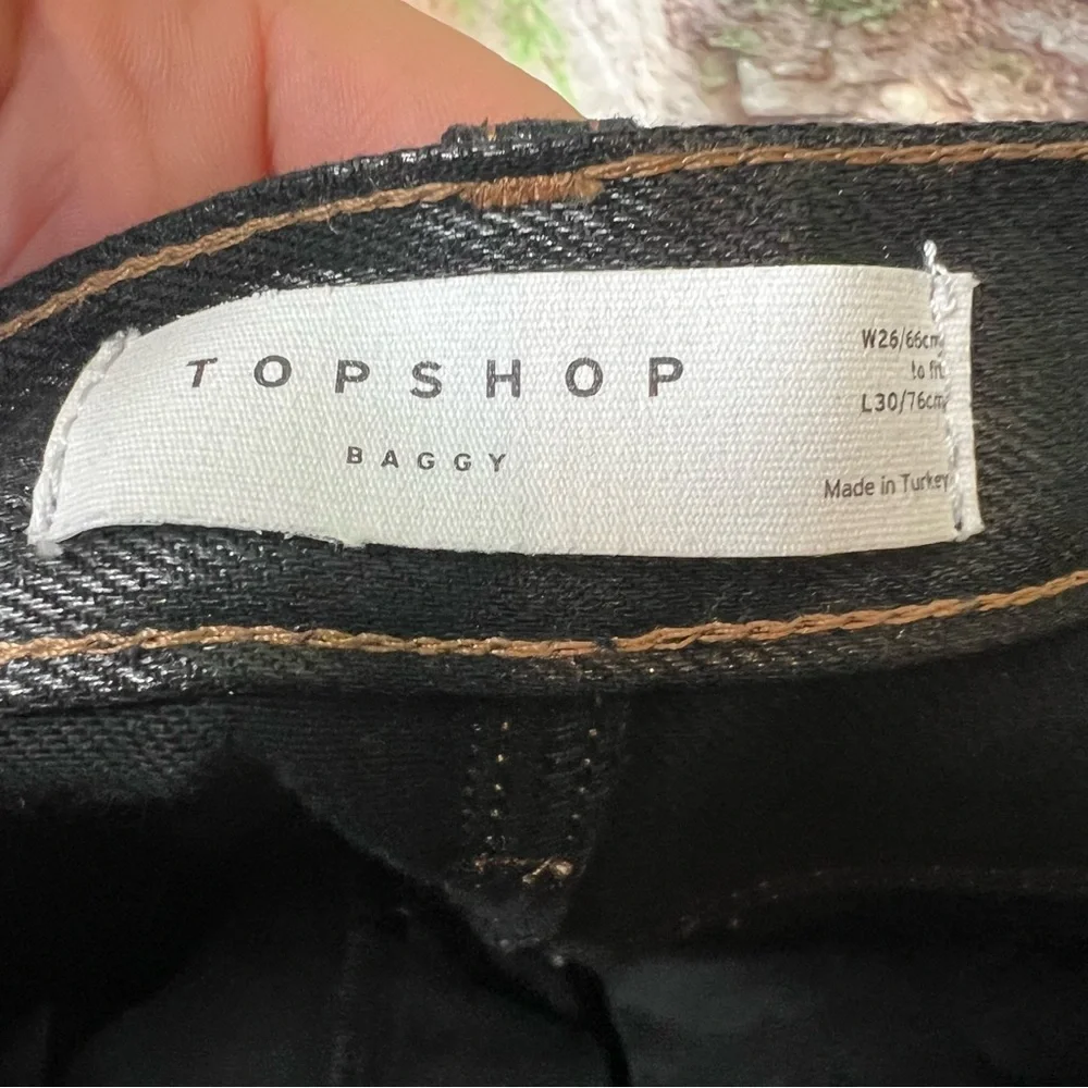 TOPSHOP Modern Architectural Black Waxed Denim Wide Leg Jeans, 4 - Picture 15 of 16